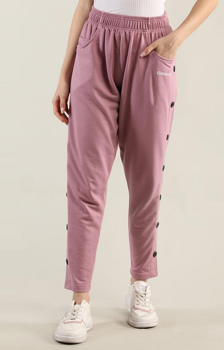 CHKOKKO | Women's Pink Solid Cotton Trackpant