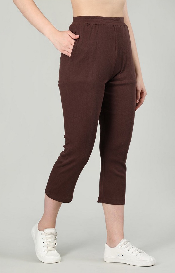 Women's Brown Solid Cotton Trackpant