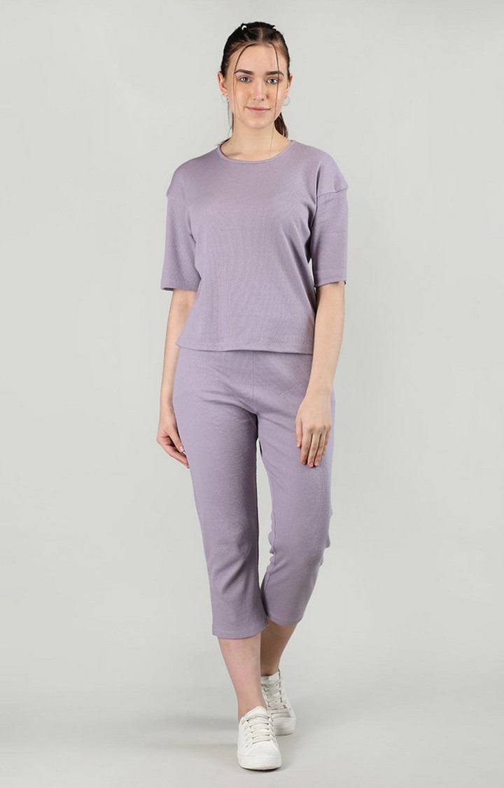 Women's Purple Solid Cotton Trackpant