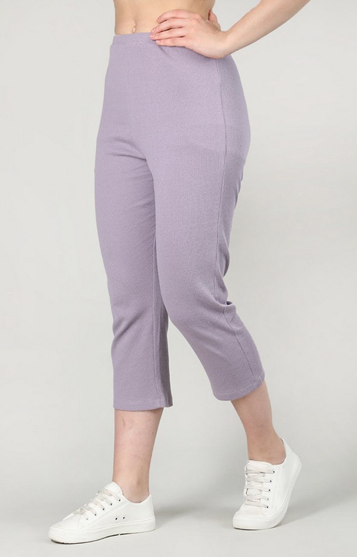 Women's Purple Solid Cotton Trackpant