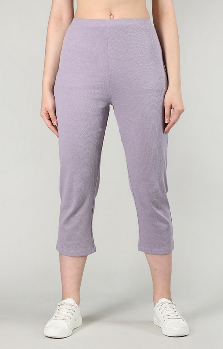 Women's Purple Solid Cotton Trackpant
