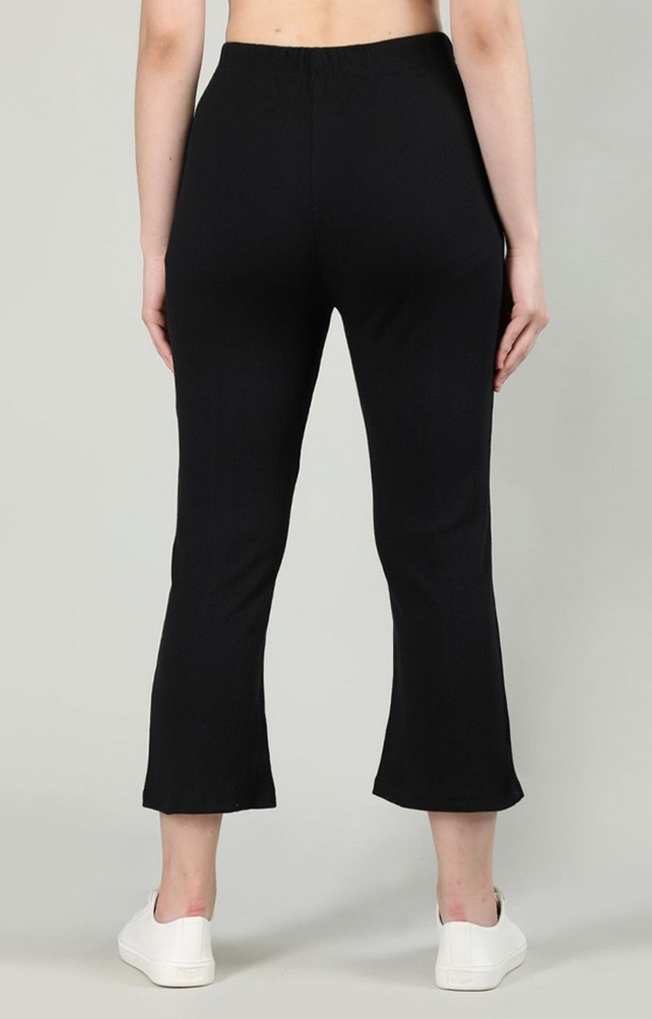 Women's Black Solid Cotton Trackpant