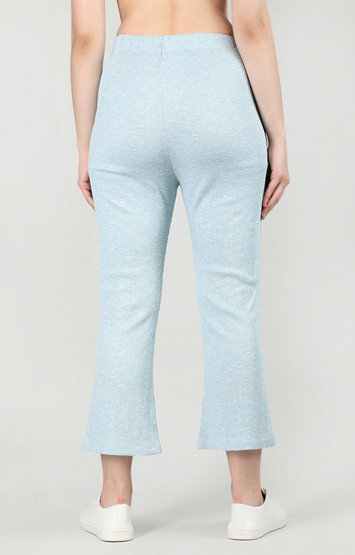 Women's Ice Blue Solid Cotton Trackpant