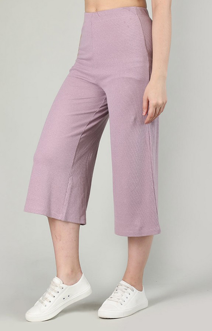 Women's Purple Solid Cotton Trackpant