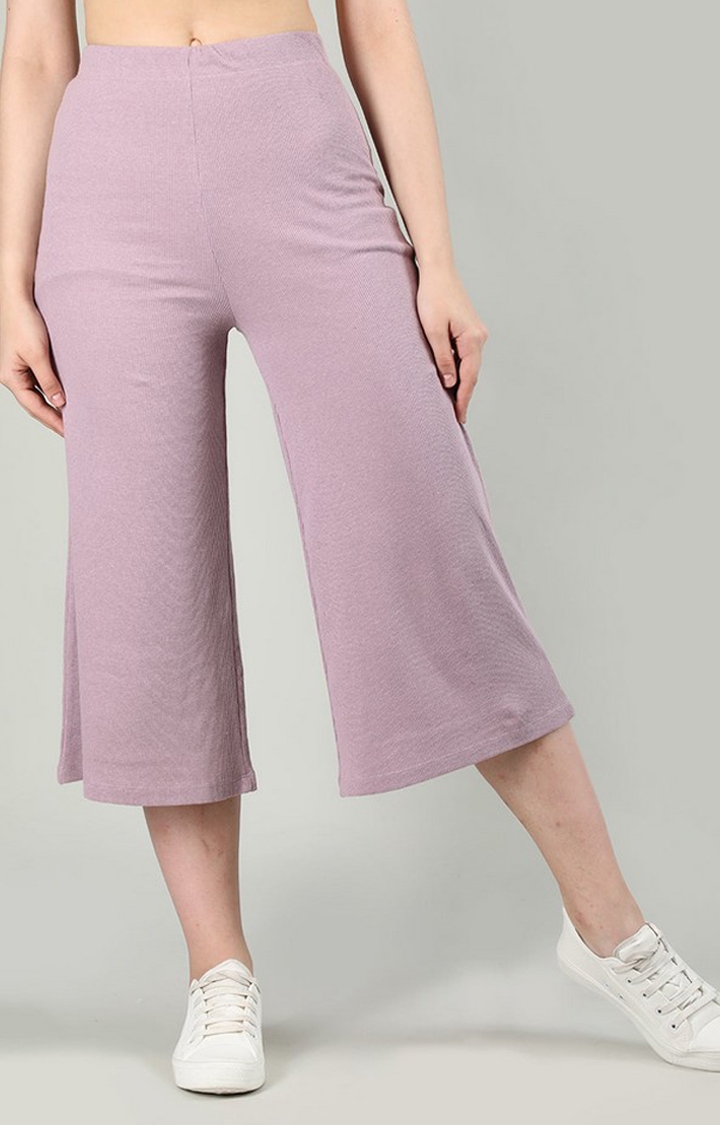 CHKOKKO | Women's Purple Solid Cotton Trackpant