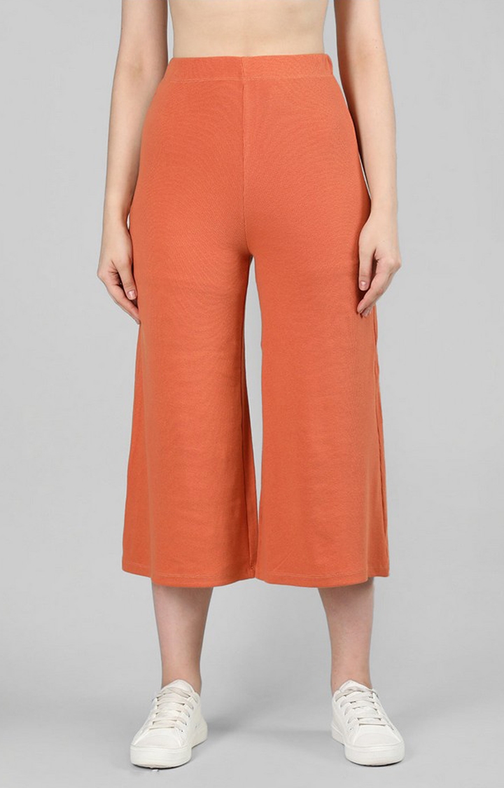 CHKOKKO | Women's Orange Solid Cotton Trackpant