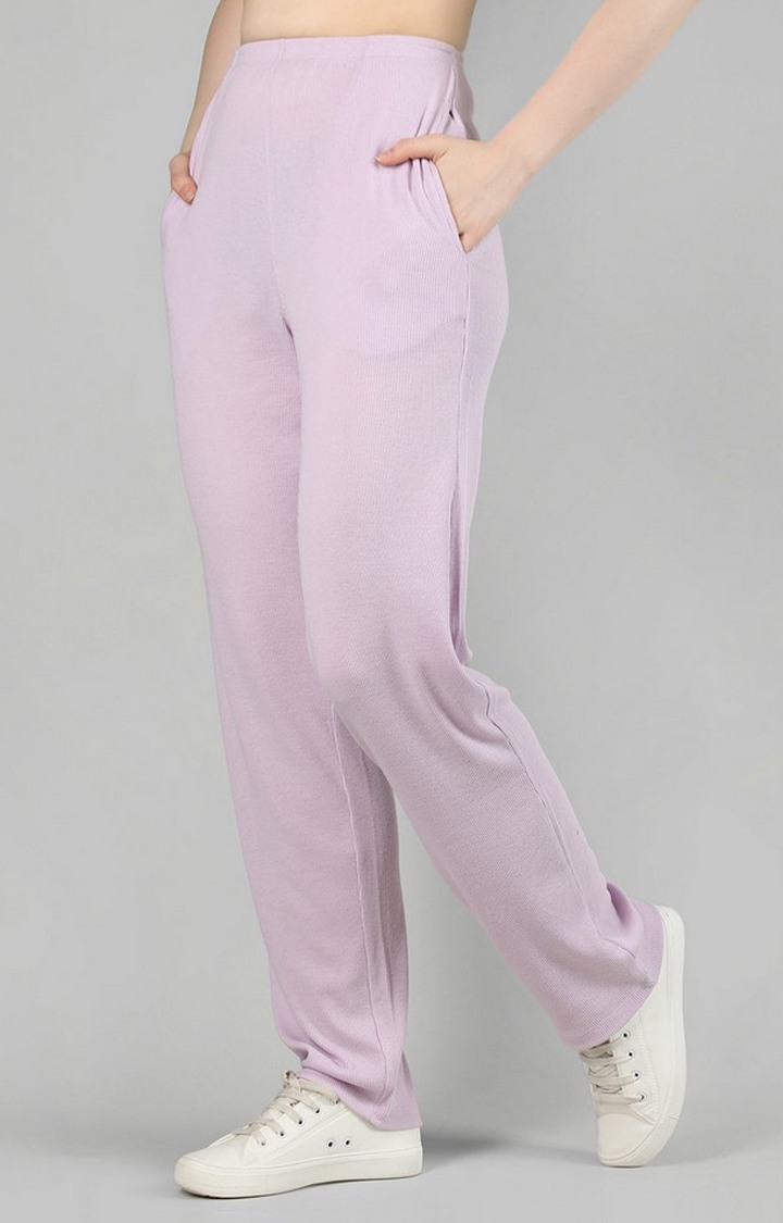 Women's Purple Solid Cotton Trackpant