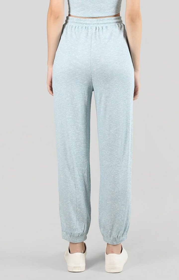 Women's Blue Solid Cotton Activewear Jogger