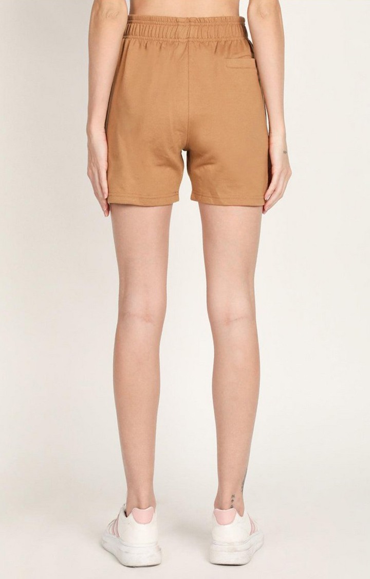 Women's Brown Solid Cotton Activewear Shorts