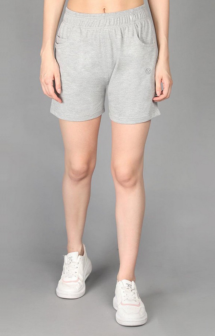 CHKOKKO | Women's Grey Melange Textured Cotton Activewear Shorts