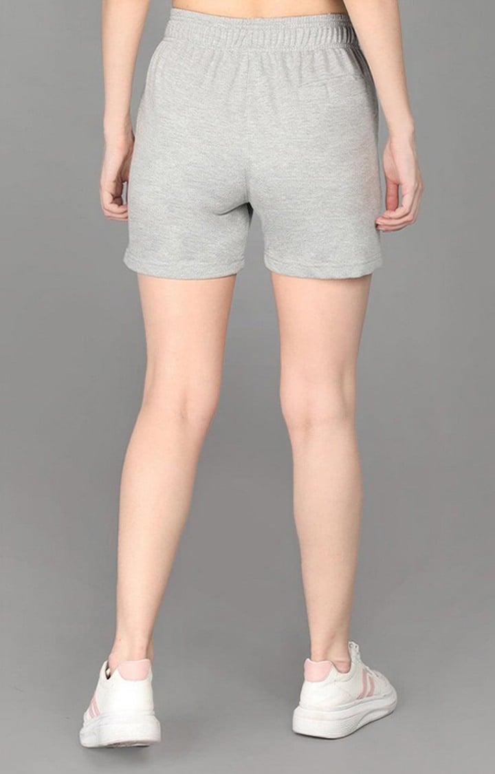 Women's Grey Melange Textured Cotton Activewear Shorts