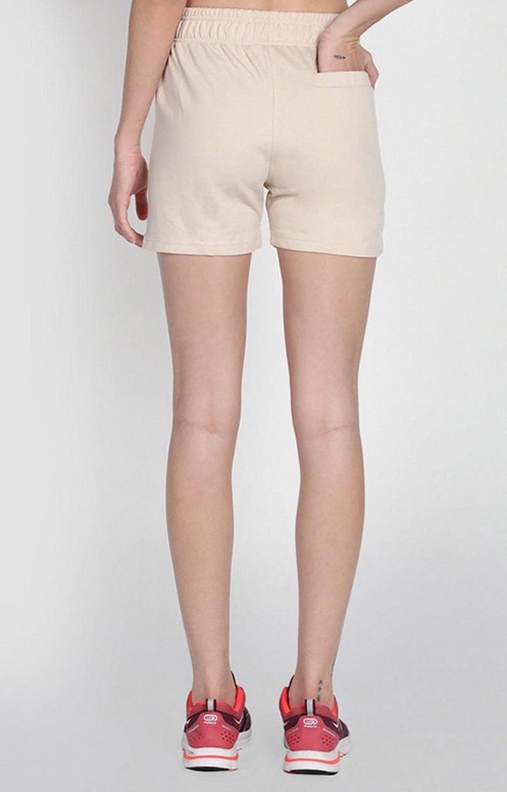 Women's Beige Solid Cotton Activewear Shorts