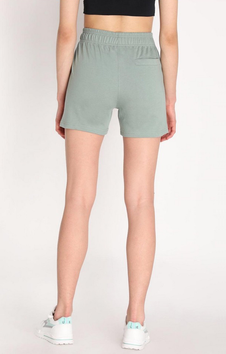 Women's Green Solid Cotton Activewear Shorts