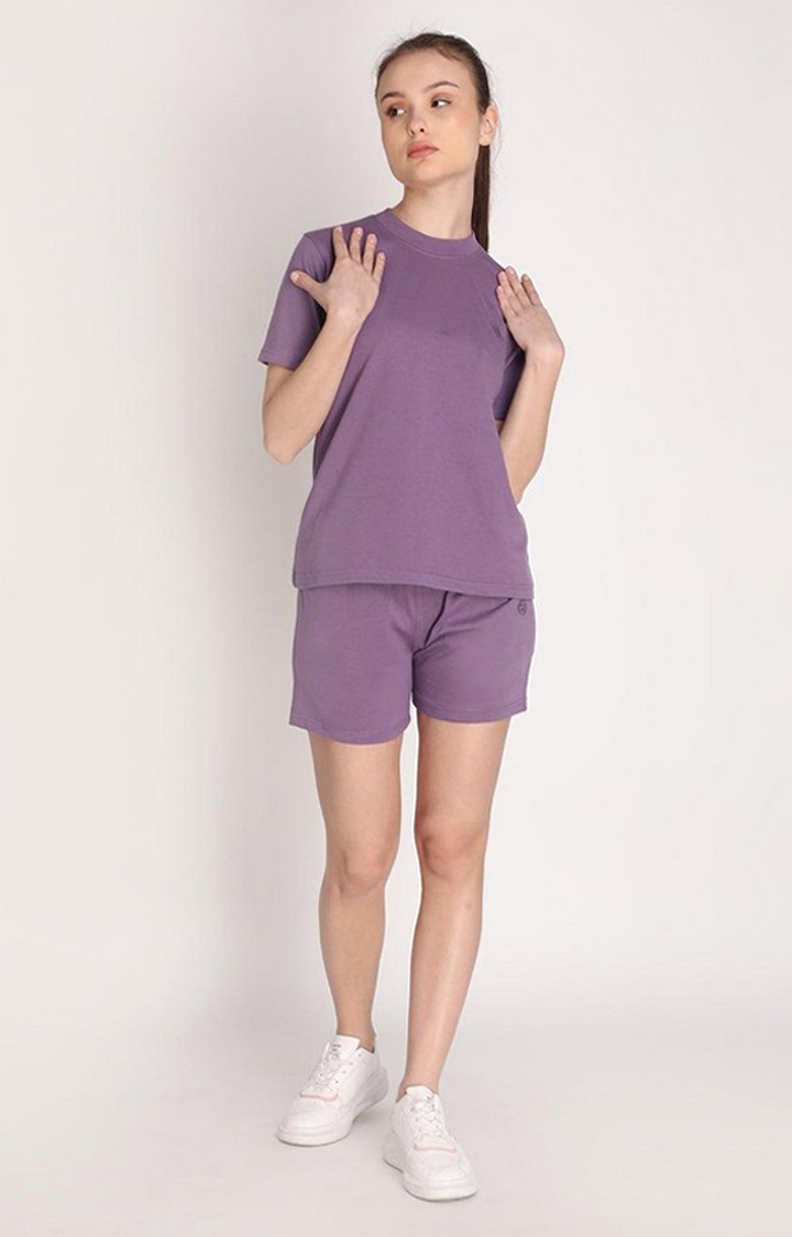 Women's Purple Solid Cotton Activewear Shorts