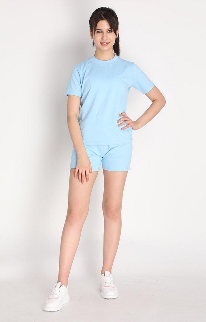Women's Sky Blue Solid Cotton Activewear Shorts