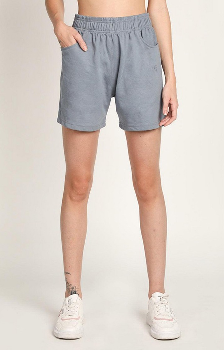 Women's Grey Solid Cotton Activewear Shorts