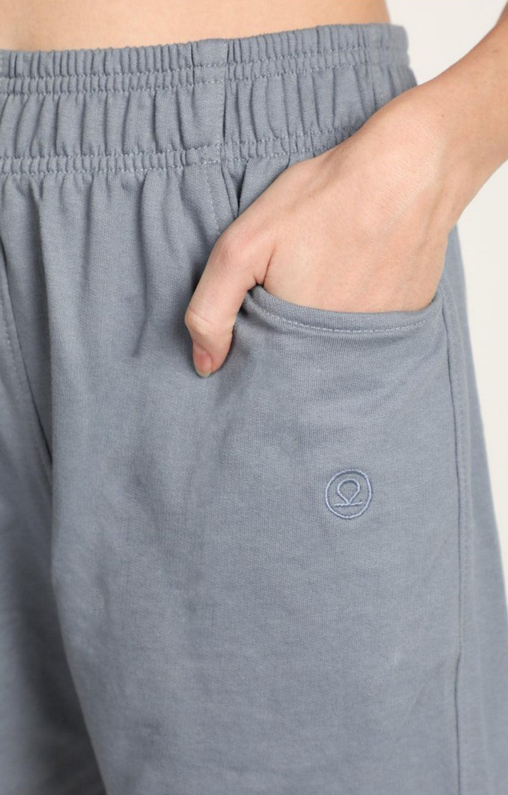 Women's Grey Solid Cotton Activewear Shorts