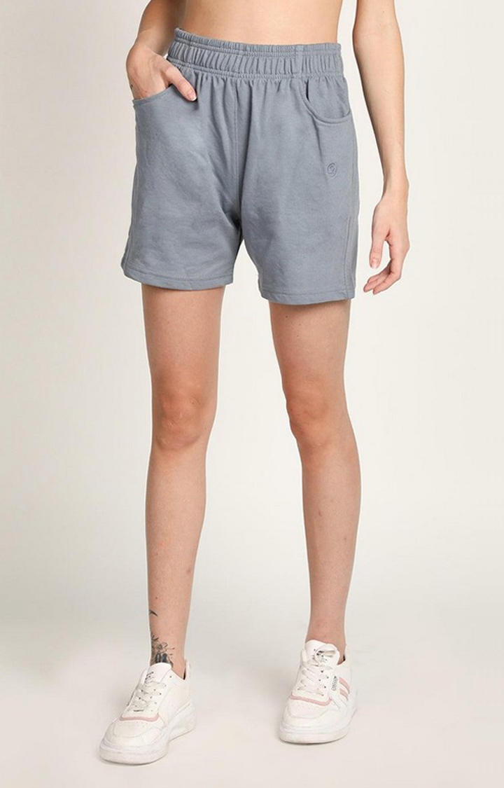 Women's Grey Solid Cotton Activewear Shorts
