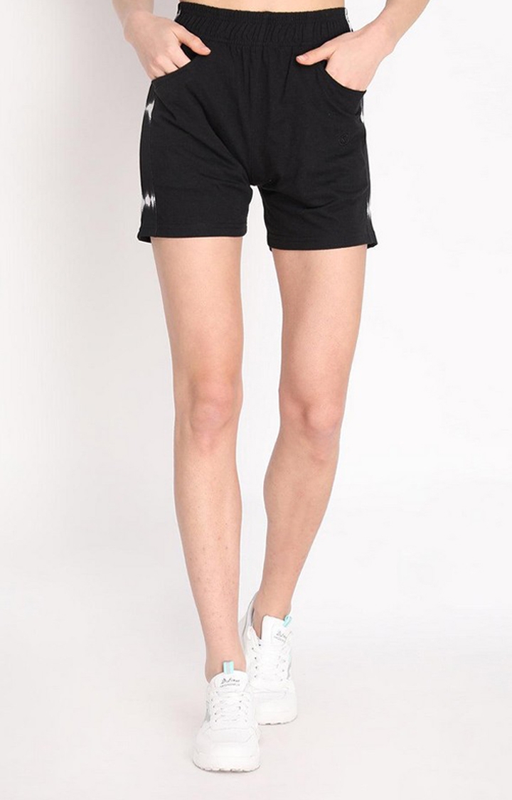 Women's Black Printed Cotton Activewear Shorts