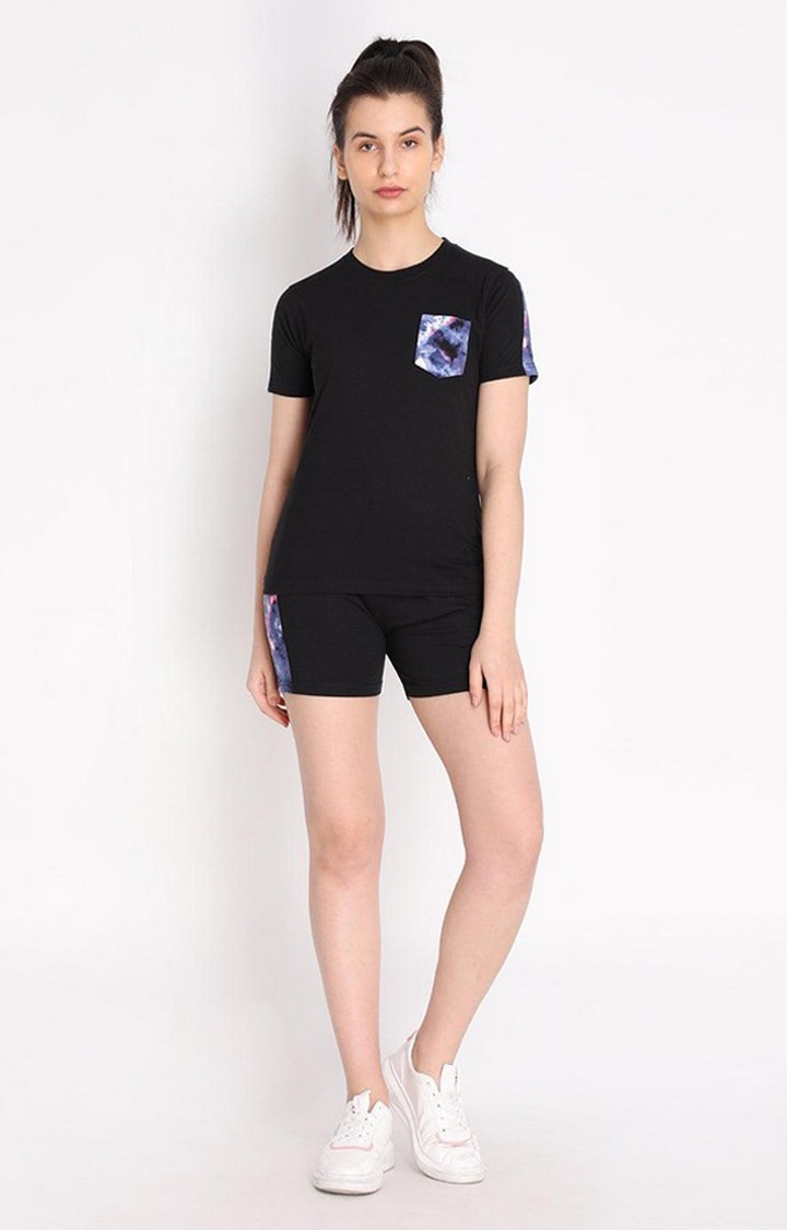 Women's Black Printed Cotton Shorts