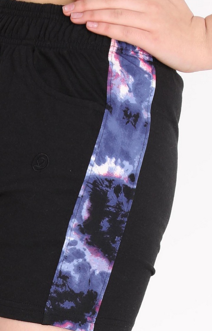 Women's Black Printed Cotton Shorts