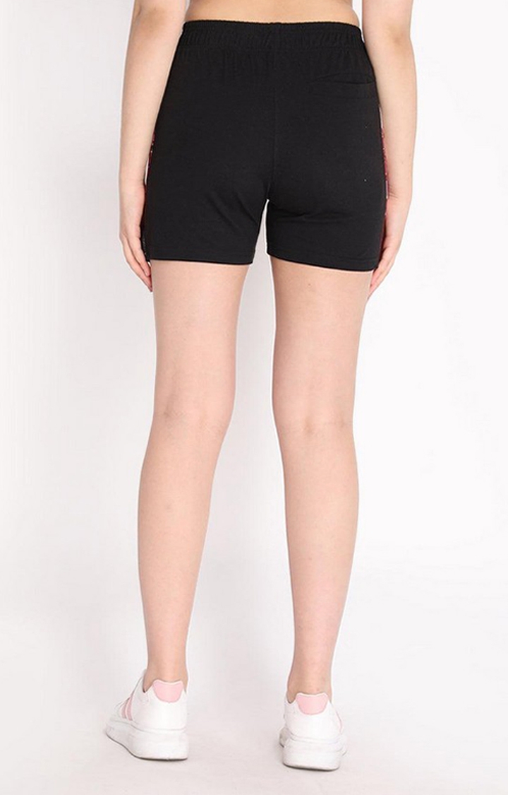 Women's Black Printed Cotton Shorts