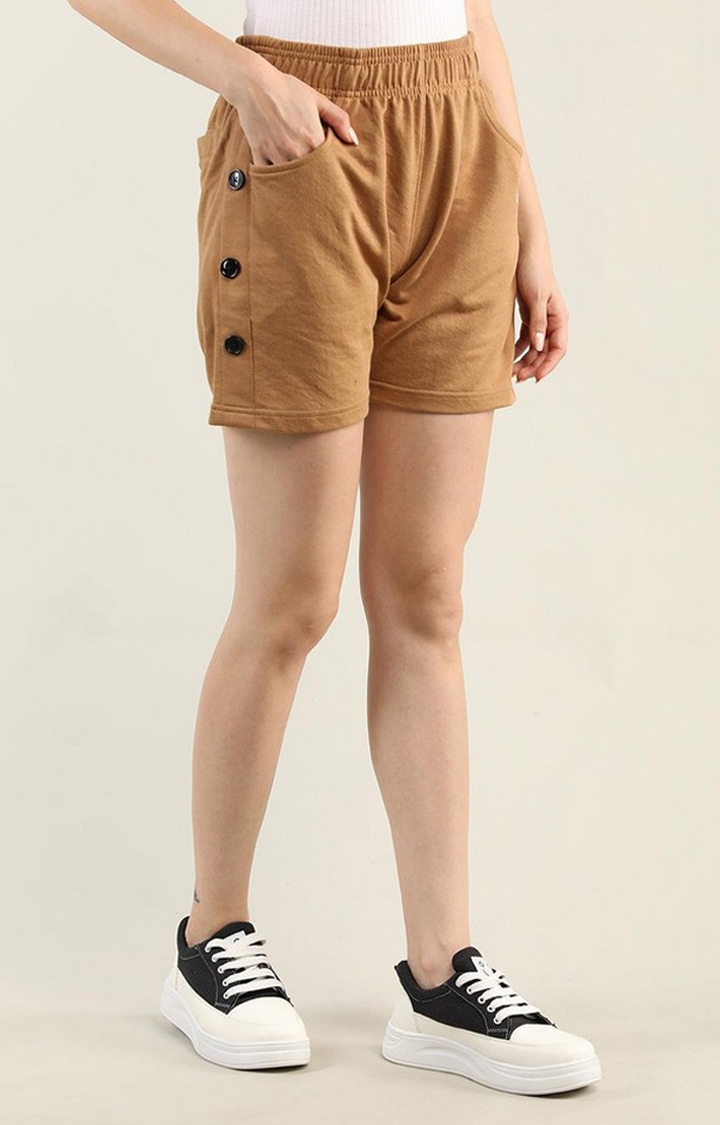 Women's Brown Solid Cotton Activewear Shorts
