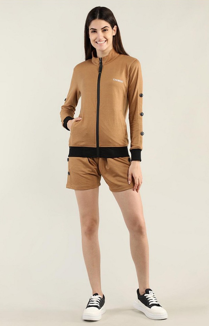 Women's Brown Solid Cotton Activewear Shorts