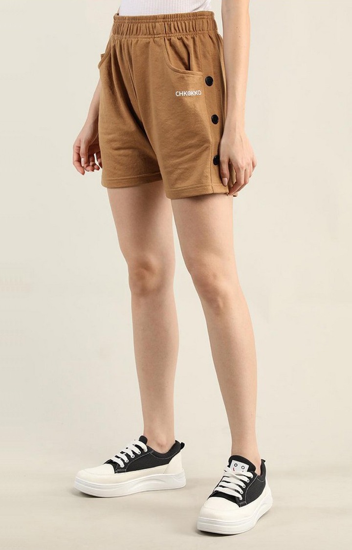 Women's Brown Solid Cotton Activewear Shorts