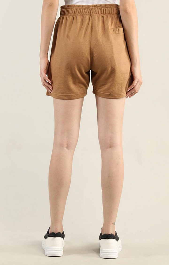 Women's Brown Solid Cotton Activewear Shorts