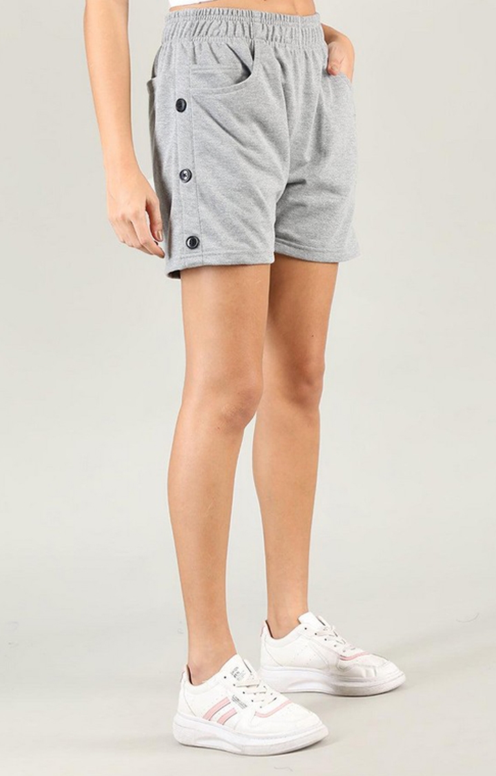 Women's Light Grey Melange Textured Cotton Activewear Shorts