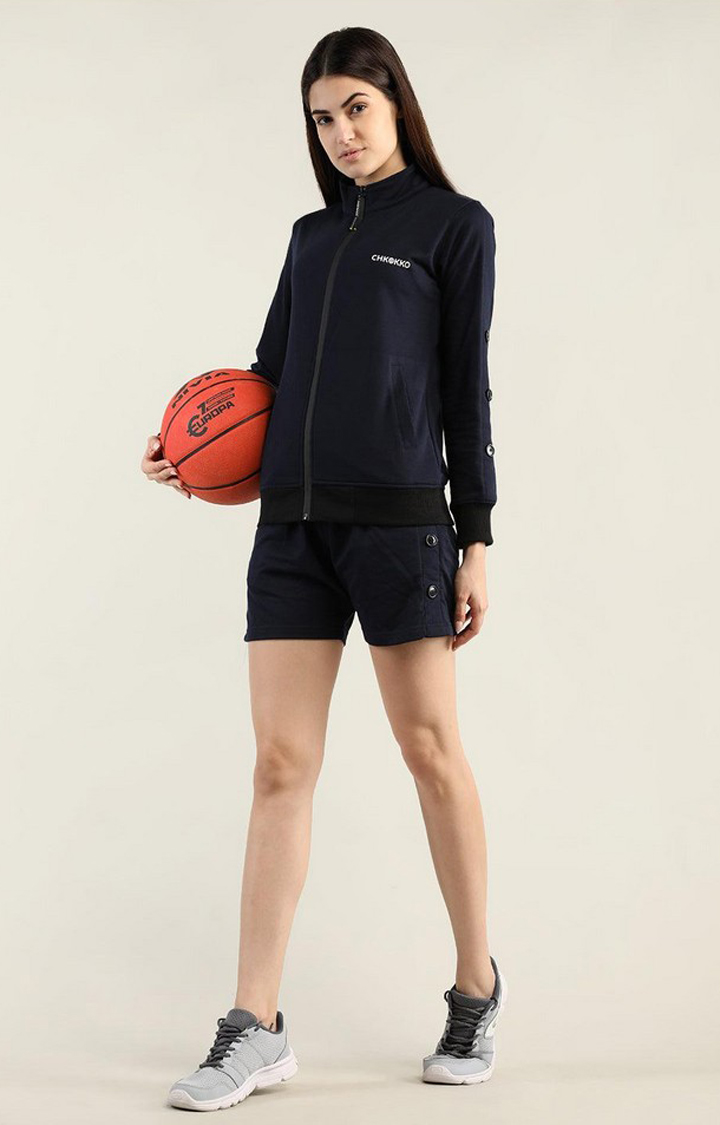 Women's Navy Blue Solid Cotton Activewear Shorts