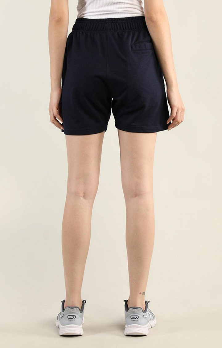 Women's Navy Blue Solid Cotton Activewear Shorts