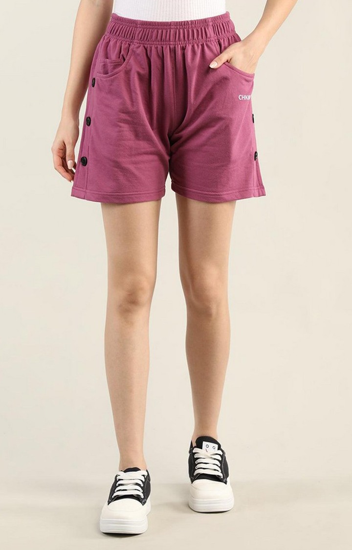 Women's Pink Solid Cotton Activewear Shorts