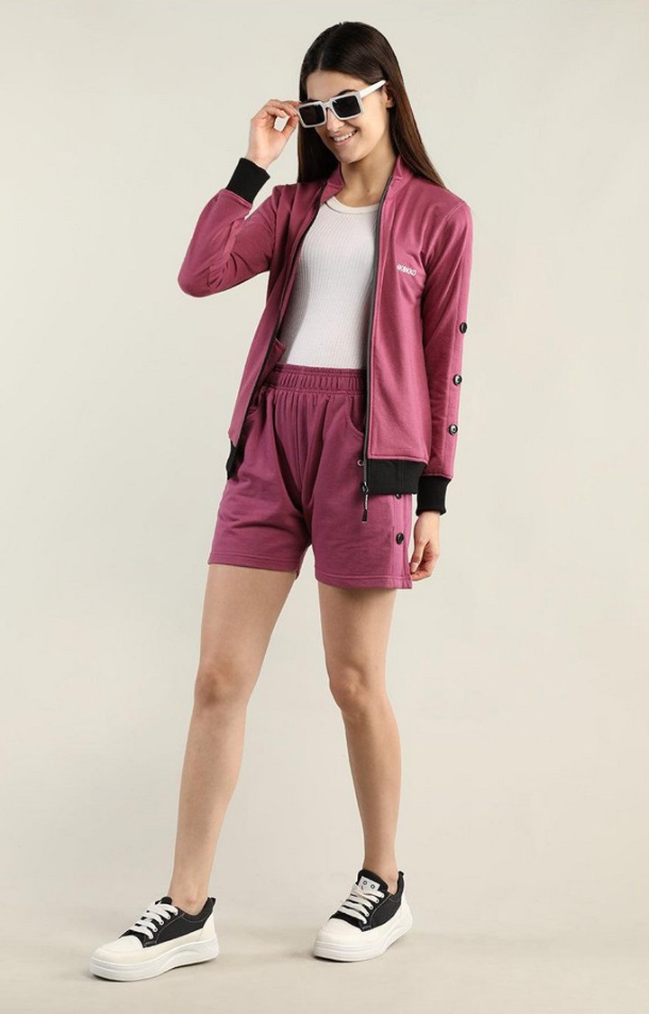 Women's Pink Solid Cotton Activewear Shorts