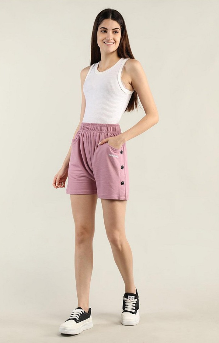 Women's Pink Solid Cotton Activewear Shorts