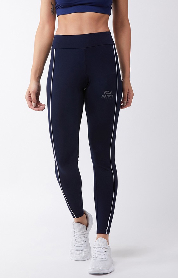 Masch Sports | Blue and White Solid Activewear Leggings 0