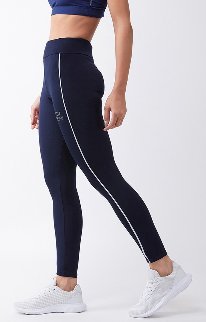 Masch Sports | Blue and White Solid Activewear Leggings 4