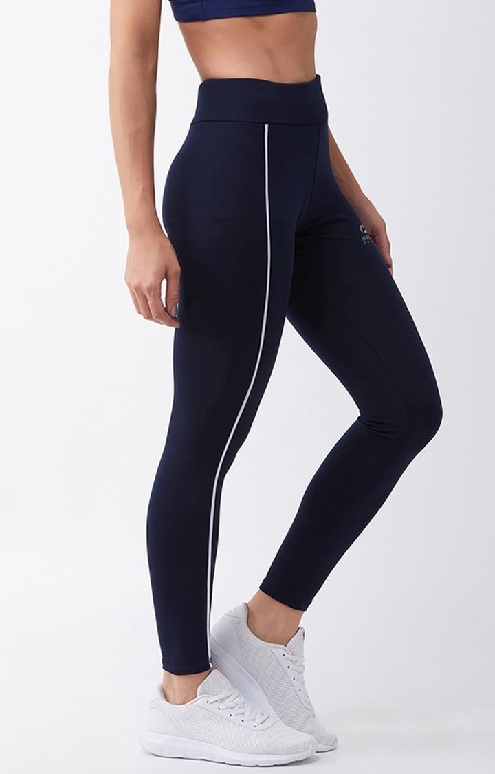 Masch Sports | Blue and White Solid Activewear Leggings 5