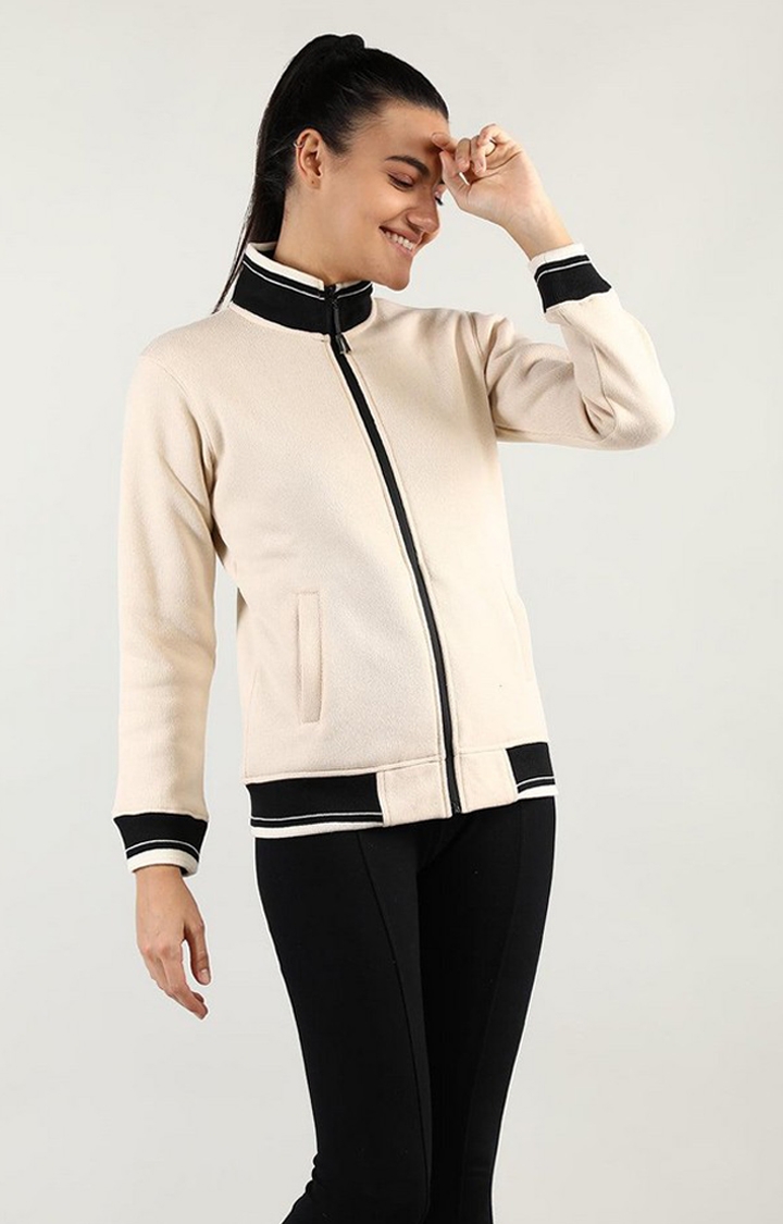 CHKOKKO | Women's Beige Solid Wool Sweatshirts