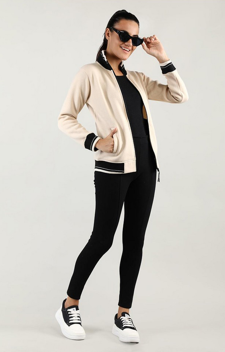 Women's Beige Solid Wool Sweatshirts