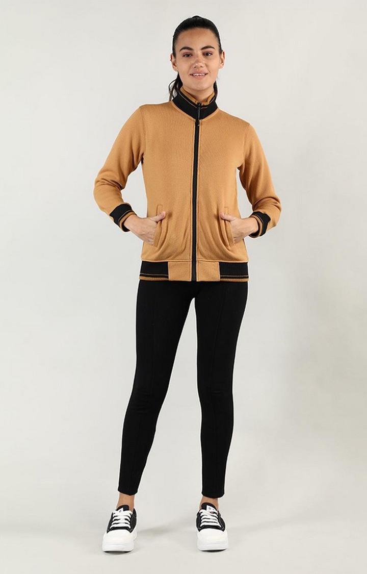 Women's Brown Melange Wool Sweatshirts