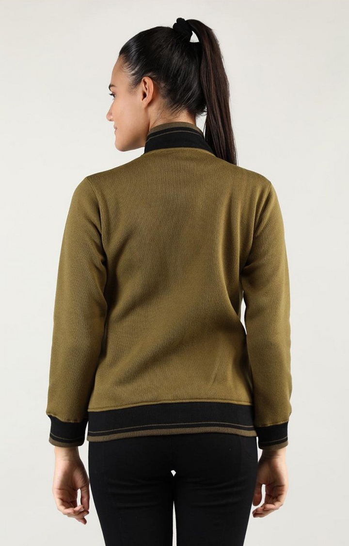 Women's Olive Green Solid Wool Sweatshirts