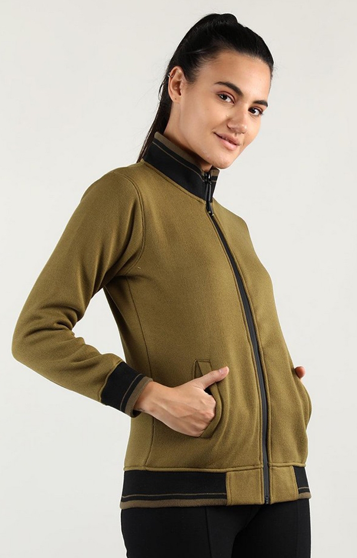 Women's Olive Green Solid Wool Sweatshirts