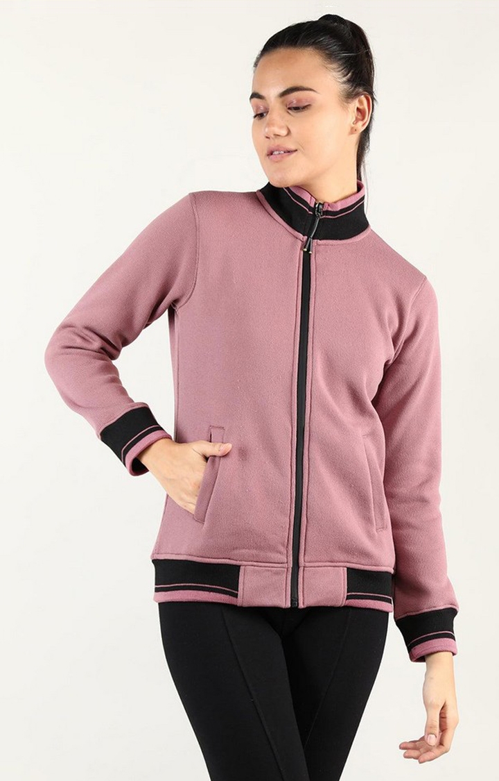 CHKOKKO | Women's Pink Solid Wool Sweatshirts