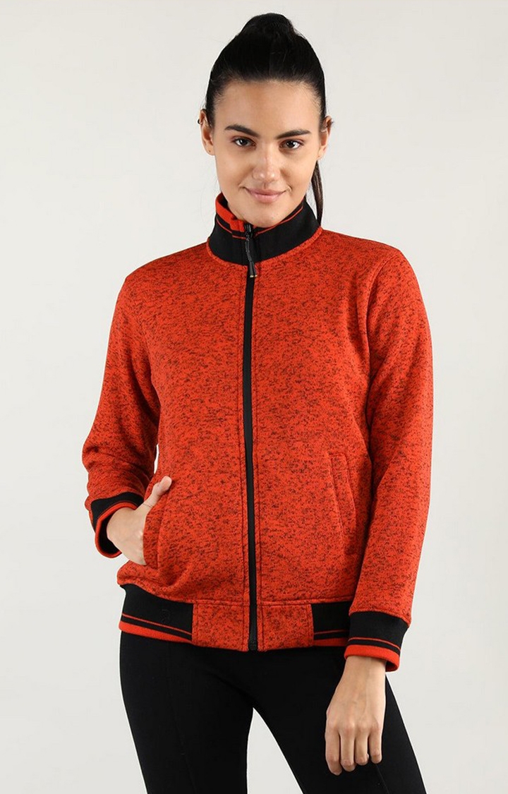 Women's Orange Solid Wool Sweatshirts