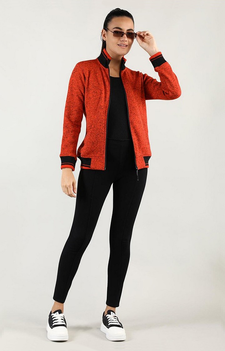 Women's Orange Solid Wool Sweatshirts