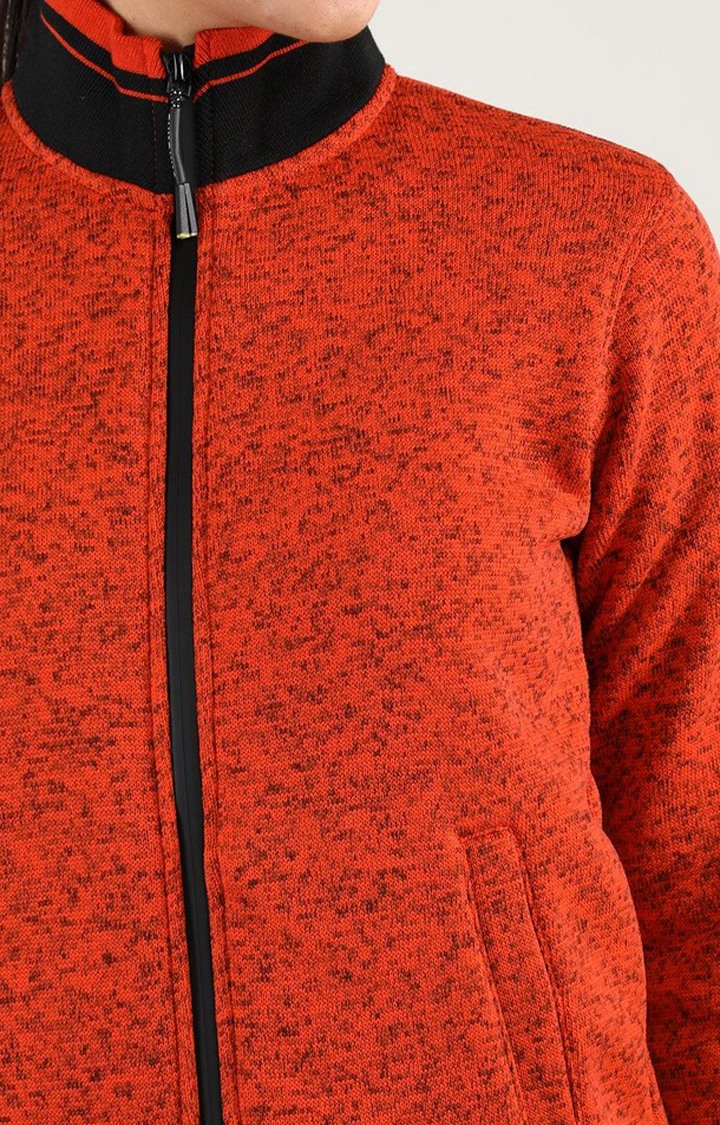 Women's Orange Solid Wool Sweatshirts