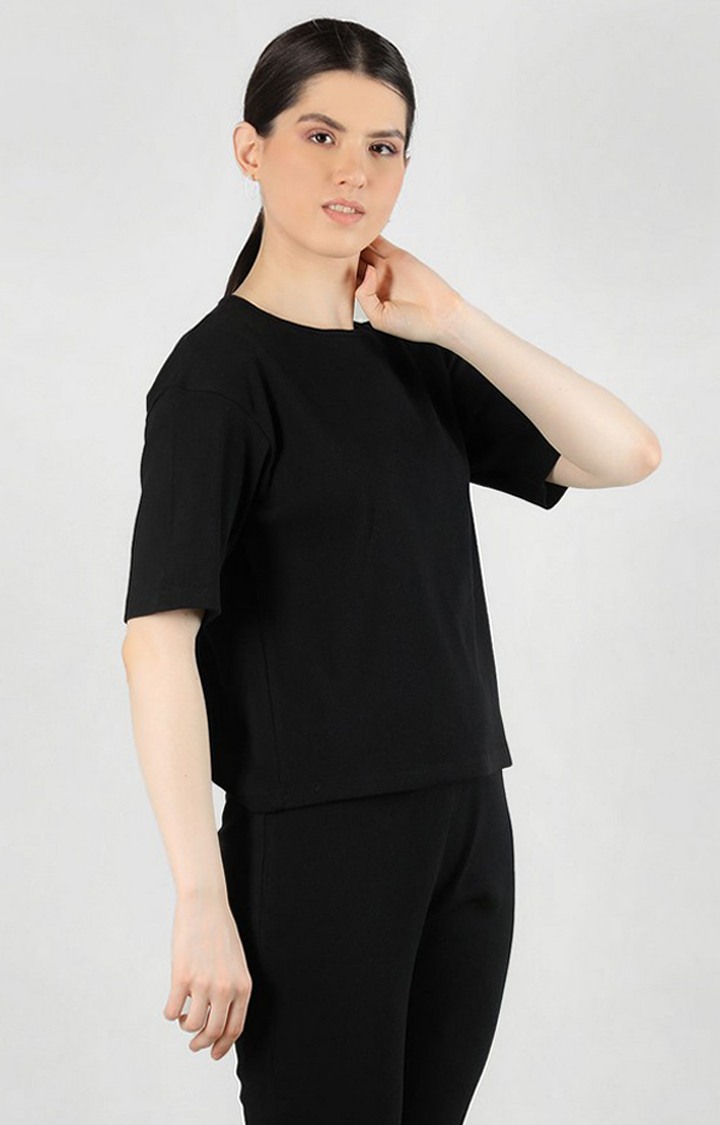 Women's Black Solid Cotton Oversized T-Shirt