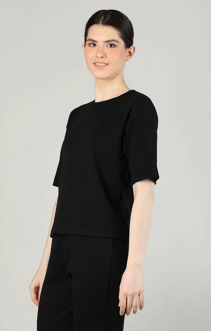 Women's Black Solid Cotton Oversized T-Shirt